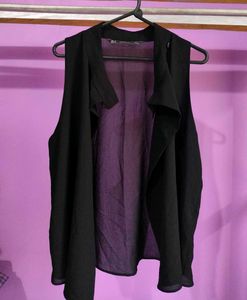 Black Sleeveless duster Or Longline Vest