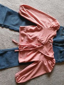 🎉 Combo Pink Top And Bootcut Blue Jeans
