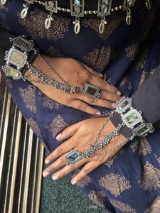 Oxidised Stone belt&amp;haathphool