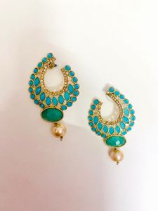 Teal &amp; Gold Statement Earrings