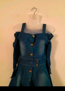 Women Teenage Girls Dress Denim.bow Design