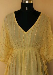 Yellow Gold Stripe With Pompom Kaftan