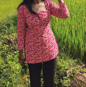 Red Corset Short Kurta | Pure cotton