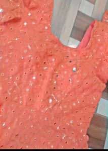 Coral Mirror Work Dress