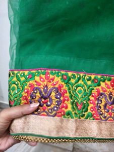 Green Embroidered(Net) Saree + Petticoat+ Blouse