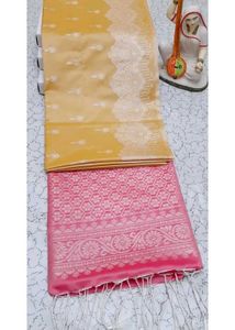 Elegant light yellow pink saree...