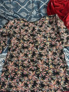 🌸 Vibrant Floral Embroidered Cotton Kurta – Black