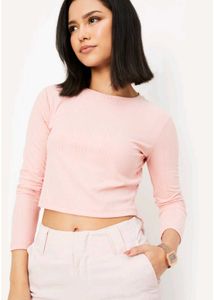 Pink Ribbed Long Sleeve Top