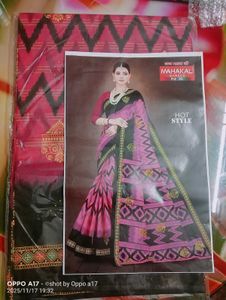 Elegant Pink & Black cotton Saree