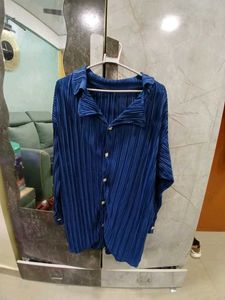 Pleated Navy Blue Shirt