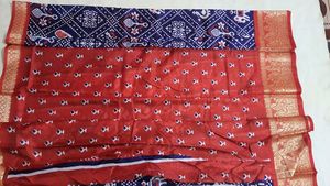 Blue &amp; Red Patterned Saree