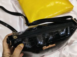 Black Croc Embossed Crossbody Bag