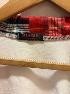Tie-Front Plaid Trim Top
