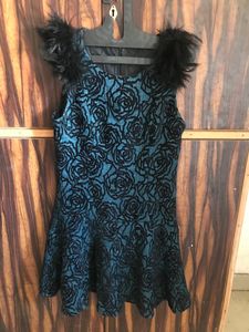 Feather Accent Teal Rose Dress