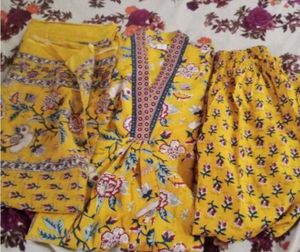 Floral Yellow Kurti Set