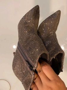 silvery Rhinestone Ankle Boots
