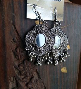 Black Mirror Oxidised Silver Earrings