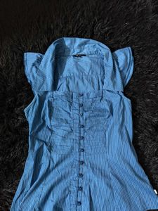 Blue Square Neck Office Siren Fitted Shirt