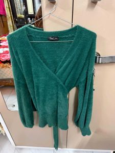 Emerald Green Fuzzy Wrap Top
