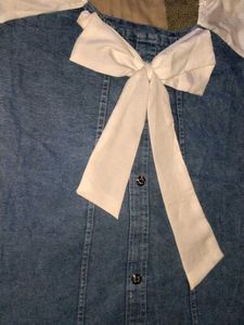 Denim Mini Dress with Bow