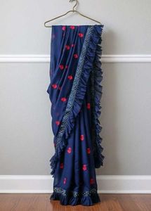 Elegant Navy Blue Ruffle Saree