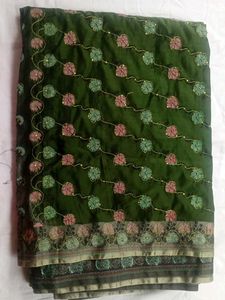 Green Saree With Embroidery Work