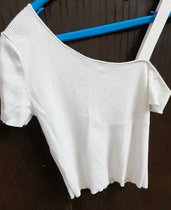 White Ribbed One-Shoulder Top