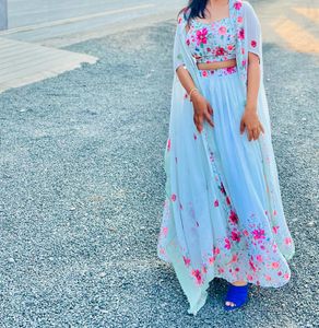 3 Piece Traditional Wear White Floral Print Dress