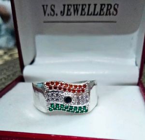 India Flag Silver Ring