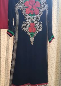 Pakistani Long Black Embroidery Front Back Work