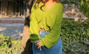 Green Cropped Knit Sweater