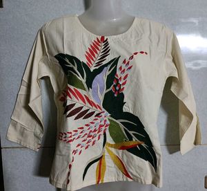Office White Beautiful Embroidered Top