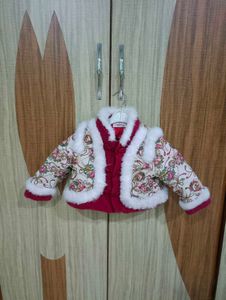 Royal look Floral Baby Jacket with Fur Trim