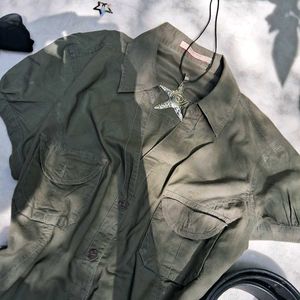 y2k Olive Green fitted Shirt