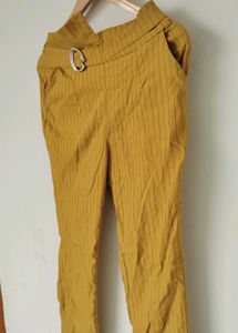 Women's Striped Mustard Trousers