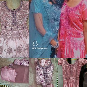 Elegant Light Pink Embroidered Party Wear Dress wi