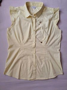 Yellow Ruffle-Sleeve Button-Down
