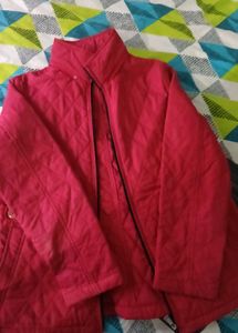 Red Quilted Zip-Up Jacket