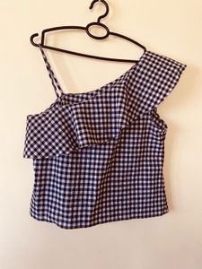 Gingham Ruffle One-Shoulder Top