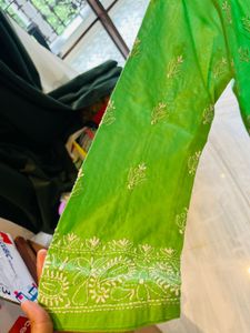Green Lucknow Chikankari Embroidered Kurta