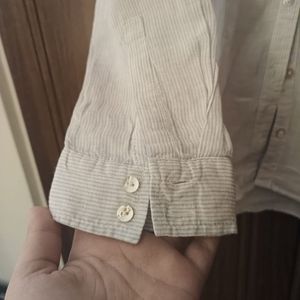 Tahari Linen Button-Down Shirt blue and white