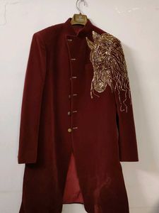 Maroon Embroidered Mens Sherwani