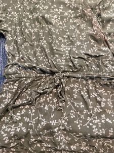 Olive Green Floral Top - Tie Detail