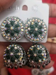 Green Jhumka Earrings