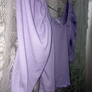 Lilac Puff Sleeve Crop Top