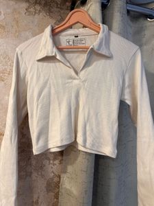Cream Ribbed Crop Top, Bust- 32/30 Strechable