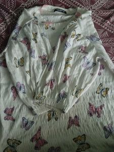 White Butterfly Print Top