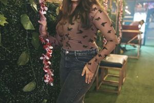 Butterfly Print Sheer Top