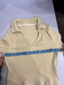 Beige Ribbed Collared Top