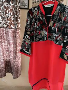 Floral Print Red Tunic Top